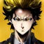 Placeholder: Detailed anime portrait of soulland from my hero academia, gold hair and golden eyes, black suit, intricate details, full body portrait, keep head in frame, slight smile, black Japanese motif, concept art, highly detailed, digital painting, concept art, sharp focus, illustration, art by Yoji Shinkawa, WLOP and greg rutkowski and alphonse mucha and artgerm and yanjun Chen and Junji ito and Makoto Shinkai, HDR, octane render