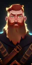 Placeholder: Dungeons and dragons character, warrior dwarf male, friendly face, high detail, High definition, ginger braided beard, ginger long hair in a bun, heavy armor, short height, black backdrop, mustache, battle ax, cloak