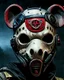 Placeholder: zombie mickey mouse hybrid, photorealism, movie screen capture, horror, sci-fi, retrofuturism, matching mickey mouse ears on mask