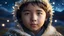 Placeholder: little very young Inuit boy, handsome, peaceful, gentle, confident, calm, wise, happy, facing camera, head and shoulders, traditional Inuit costume, perfect eyes, exquisite composition, night scene, fireflies, stars, Inuit landscape , beautiful intricate insanely detailed octane render, 8k artistic photography, photorealistic concept art, soft natural volumetric cinematic perfect light, chiaroscuro, award-winning photograph, masterpiece, Raphael, Caravaggio, Bouguereau, Alma-Tadema