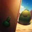 Placeholder: anime boy alone in the desert, hiding behind a large cactus, sand dunes, sahara desert