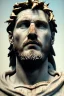 Placeholder: Ultra Realistic image, Roman sculpture, white marble material, Lionel Messi, gold crown of natural thorns, god crown, Renaissance style, sun rays background, waist up portrait, epic, celestial, cinematic lighting, God lights, 4k resolution, smooth details, soft lighting, unreal engine 5, art station, substance 3d.