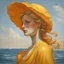 Placeholder: Neoclassicism realistic yellow orange cote d'azur sea woman