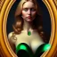 Placeholder: oil Portrait of a Dark Blonde long haired beautiful busty voluptous adult woman with emeralds necklace with Very big Green sad eyes looking to viewer by GRANT WOOD Ingres 8k