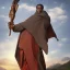 Placeholder: dungeons and dragons, monk, black, african, portrait, face, close up, cloak, clothes, cape, brown fabric, sunset, red sun, single person