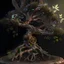 Placeholder: 3D render ultra detailed of a ancient tree and flower, steampunk, vines, hyperealistic