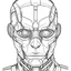 Placeholder: outline art for square half face cyborg half face hyman coloring page for kids, classic manga style, anime style, realistic modern cartoon style, white background, sketch style, only use outline, clean line art, no shadows, clear and well outlined