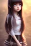 Placeholder: Loli, hands behind back, wholesome, innocent, long black hair, tilted head, brown