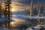 Placeholder: lake, ice, winter, it's snowing, winter firs and pines, high detail, complex details, high resolution, clear quality, beautiful lighting, spectacular lighting, deep shadows, warm colors, warm light, Dmitry Vishnevsky, Elegant, 8k, oil on canvas, Super detailed, 4K 3D, Clear quality, colorful, very cute