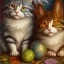 Placeholder: prompt, Fantasy harlequin cats by Louis Wain, by Catherine Abel, by Gediminas Pranckevicius, fantasy, oil on canvas, beautiful, high details, ultra detailed, crisp quality, colourful, high definition