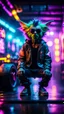 Placeholder: bw portrait of Hairy Gremlin pimp ninja yoga cyber punk in flying hipster tractor parked in dark neon lit reflective misty wet arcade hall tunnel,bokeh like f/0.8, tilt-shift lens 8k, high detail, smooth render, down-light, unreal engine, prize winning