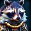 Placeholder: portrait of a female anthropomorphic raccoon with tribal and metallic jewelry. unreal engine 5, artistic lighting, highly detailed, photorealistic, fantasy.