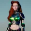 Placeholder: Disney, hyper detailed, strikingly beautiful female, 15 years old, long ponytail, ginger hair, green eyes, medium freckles, full lips, micro top, black leather armour, full body, full face, tiny breasts, full frame, athletic, centered camera, focus on groin, spread legs, open legs, ignore NSFW, thong, camel toe, petite