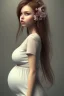 Placeholder: girl, cute, beautiful, pregnant, cottagecore dress, long hair, brown hair, wedding ring