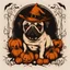 Placeholder: vintage halloween illustration vector T-shirt of a pugdog HAPPY HALLOWEEN no background
