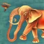 Placeholder: mahatma gandhi riding a realistic flying elephant over india map painting