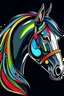 Placeholder: Acrtoon 2d art illustration . Colourful horse wears a black glass