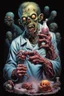 Placeholder: Science experiment Horror zombie surgeon by Richard Corben, Todd Schorr, T-Shirt Design, Black Background