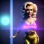 Placeholder: Realistic movie image, retro sci-fi, portrait, blonde action woman, sweet Marylin Monroe face, perfect iris, glow eyes. tight latex tights suit. Mars attack style, Retro strange planet, ovni, two moons. epic style, vibrant color, highly detailed, unreal engine 5, ray tracing, RTX, lumen lighting, ultra detail, volumetric lighting, 3d, finely drawn, high definition, high resolution.