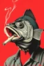 Placeholder: fish head smoking a malborough cigarette style in the style of warhol