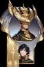 Placeholder: A handsome 30 year old knight, black hair, dark blue eyes, wavy haircut, in black-and-gold plate armor, no beard, european, portrait