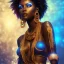 Placeholder: full body shot, masterpiece, best quality, black skinned, sparkling eyes, Island africa,fluorescent skin,blue-dark makeup, gangsta style , highly detailed body, sun light, 4K, RAW, depth of field, high contrast, realistic details, 24mm