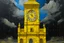 Placeholder: A yellow clock tower made out of gel in a thunderstorm designed in Mayan architecture painted by Lucas van Leyden
