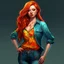 Placeholder: pretty girl, age 28, ginger, conventionally attractive, colourful clothes, realism, jeans, sexy, curvy