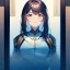 Placeholder: anime girl looking at her reflection in a mirror, seeing herself in the reflection, mirrow image, good and bad, very obvious image of herself.mirror, her reflection is crying and sad