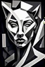Placeholder: portrait of a women-panter mutant in Cubism matte monocrome color , amorphe dark-white shapes and shadows in backgroundhigh contrast, detailed, dark , noir, thriller, deep dark colors, gloomy, cinematic