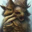 Placeholder: dungeons and dragons, fantasy, goblin, king, portrait, face, ochre skin, watercolour