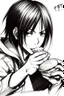 Placeholder: Sketch of Mikasa from attack on titan eating a burger.