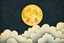 Placeholder: A vintage children’s book style moon with a kind face, peeking out from behind drifting clouds