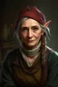 Placeholder: npc portrait of a half elf, older, seamstress