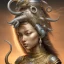 Placeholder: Sango fantasy, fantasy magic, intricate, sharp focus, illustration, highly detailed, digital painting, concept art, matte, art germ and Paul Lewin and Kehinde Wiley, masterpiece silver elephant head bronze Buddha Asian African girl nice breast Hawaiian hair turquoise golden waves