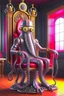 Placeholder: portrait of chrome robot octopus chatbot with stylish wig smoking sigar on a throne in medieval castle, 4k, downlight, soft light, depth of field, photorealism