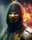 Placeholder: Scorpion, mask cover whole face and hood , mortal kombat 11, highly detailed, hyper-detailed, beautifully color-coded, insane details, intricate details, beautifully color graded, Cinematic, Color Grading, Editorial Photography, Depth of Field, DOF, Tilt Blur, White Balance, 32k, Super-Resolution, Megapixel, ProPhoto RGB, VR, Half rear Lighting, Backlight, non photorealistic rendering