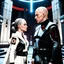 Placeholder: a bold and heroic bald male Corellian pilot in black and metallic grey First Order special forces gear meets a female Jedi Master in ancient, mystical temple, hyperdetailed, dynamic lighting, hyperdetailed background, 8k resolution, volumetric lighting, light skin, fully symmetric details