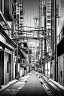 Placeholder: Tokyo alley, line arts, greyscale