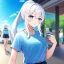 Placeholder: Clear focus, 8k, beautiful lighting, vibrant colors, girl, white hair, long hair, blue eyes, ponytail, casual clothes,