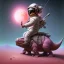 Placeholder: 1yo little boy is on safari on the moon. riding a pink dinosaur. he has big and a funny hat. High detailed. Cinematic. oil on canvas painting. Warm lights. beksinski