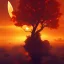 Placeholder: silhouette, world in bloom, concept art, sunset, orange blue