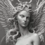 Placeholder: grotesque, angry angel body, very ancient tattoo statuette with wings, marble pedestal, hyper detailed, realist, awesome, chiaroscuro, high contrast, black and white, pen and nankin wash, gustave dorè style, artgerm, wlop, hr giger