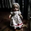 Placeholder: A girl's doll wearing a white dress with red blood bleeding from the back