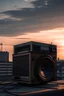 Placeholder: radio parlante en la terraza de un edificio alamanecer
