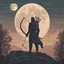 Placeholder: archer on the top of the hill shot full moon with arrow, illustration