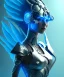 Placeholder: A beautiful portrait of a cute cyborg woman blue color scheme, high key lighting, volumetric light high details with white stripes and feathers and indian paterns and wimgs