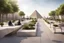 Placeholder: urban design tourist walkway with the pyramids , moder street seating , planters