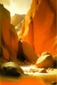 Placeholder: An orange colored canyon with runestones near a mountain painted by John Singer Sargent