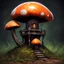 Placeholder: short mushroom house ( orange white ), on tall dirt pillar with a grassy top deepspace (black): a.. Detailed gloss Painting, rich color, fantastical, intricate detail, splash screen, hyperdetailed, insane depth, concept art, 8k resolution, trending on artstation